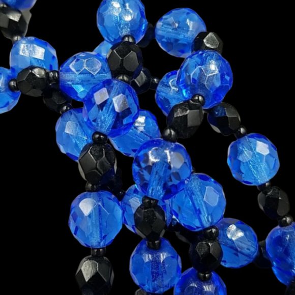 Art Deco Vintage Sapphire and Black Glass Flapper Necklace - Picture 3 of 8